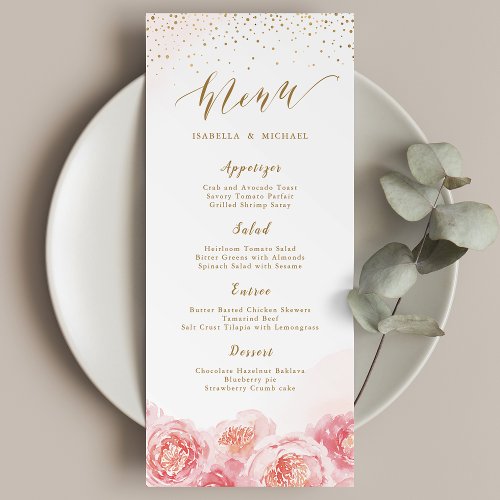 Elegant calligraphy gold  blush floral wedding menu