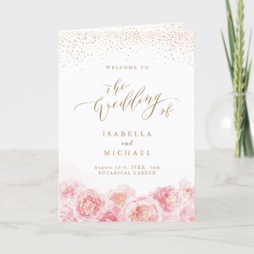 Elegant calligraphy gold  blush floral wedding program