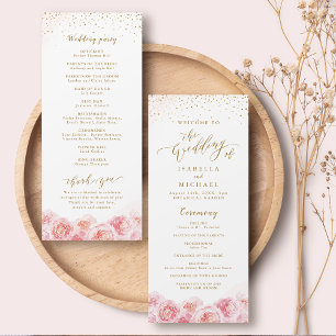 Elegant calligraphy gold & blush floral wedding program