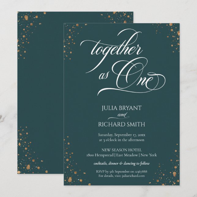 Elegant Calligraphy Gold Confetti Minimalist Invit Invitation (Front/Back)