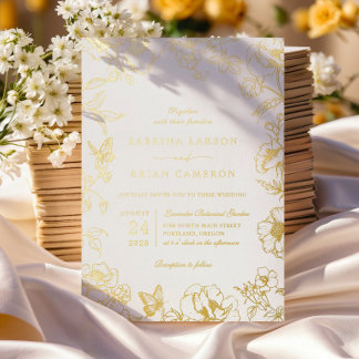 Elegant Calligraphy Gold Floral Garden Wedding Foil Invitation