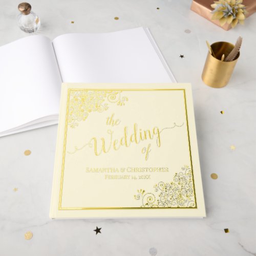 Elegant Calligraphy Gold Foil on Cream Wedding Foil Guest Book