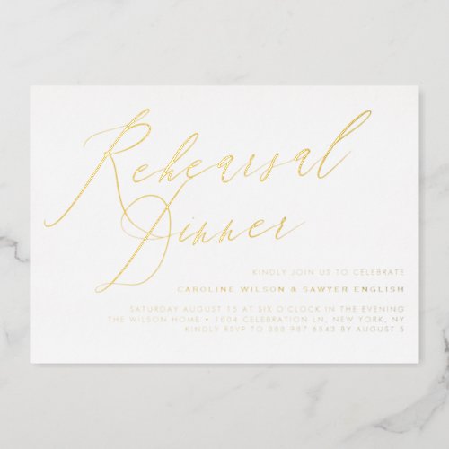 Elegant Calligraphy Gold Foil Rehearsal Dinner Foil Invitation