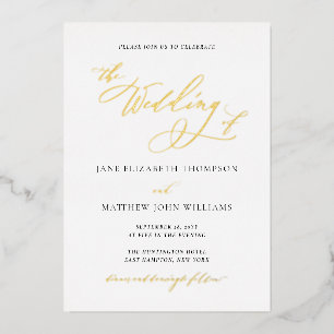 Elegant Calligraphy Gold Foil Wedding Invitation Foil Invitation