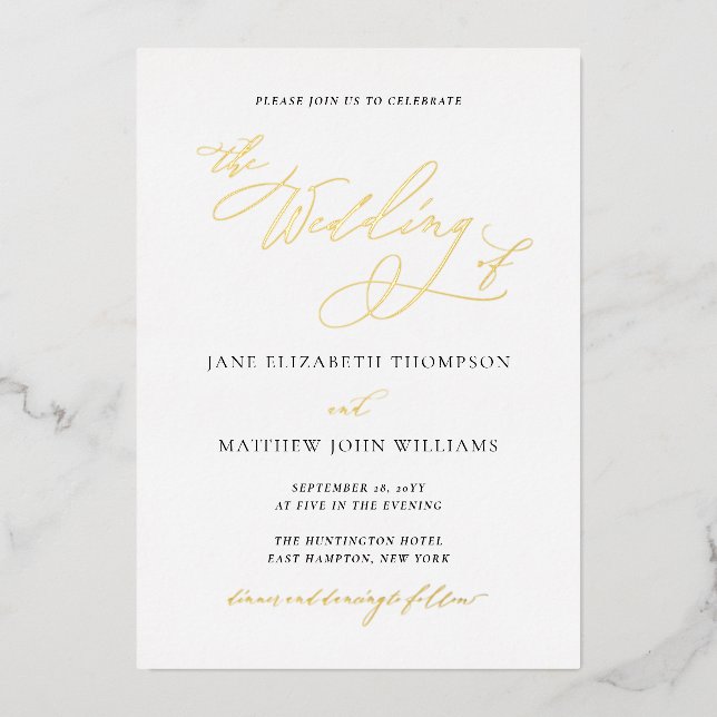Elegant Calligraphy Gold Foil Wedding Invitation Foil Invitation (Front)