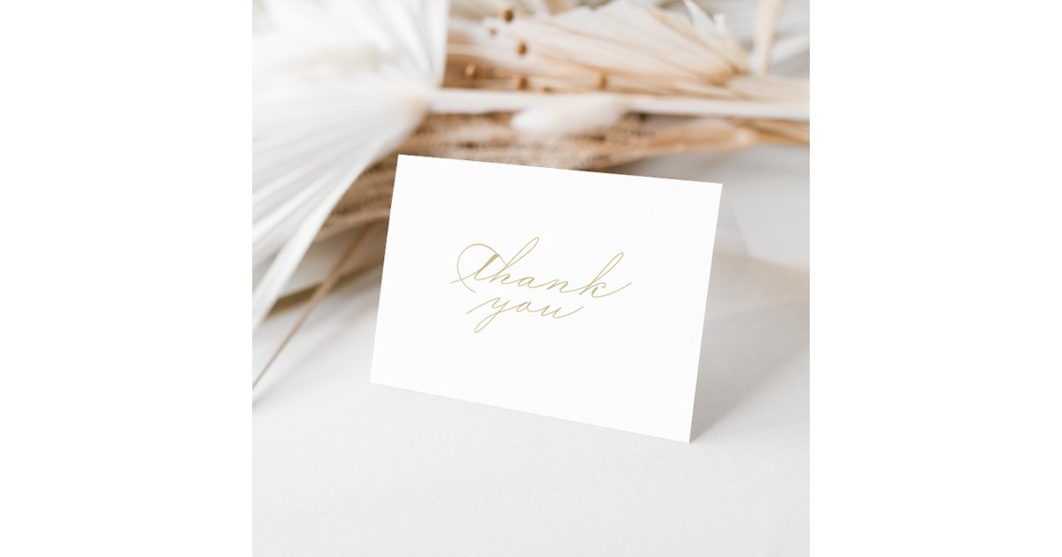 Elegant Calligraphy Gold Folded Wedding Thank You Card | Zazzle