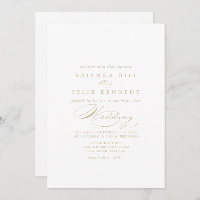 Elegant Calligraphy Gold Front & Back Wedding  Invitation (Front/Back)