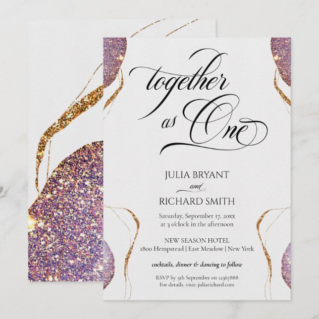 Elegant Calligraphy Gold Glitter Amethyst Modern I Invitation (Front/Back)
