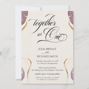 Elegant Calligraphy Gold Glitter Amethyst Modern Invitation
