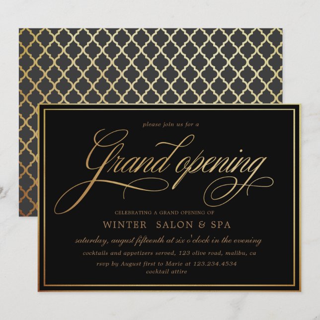 elegant calligraphy gold Grand Opening Invitation (Front/Back)