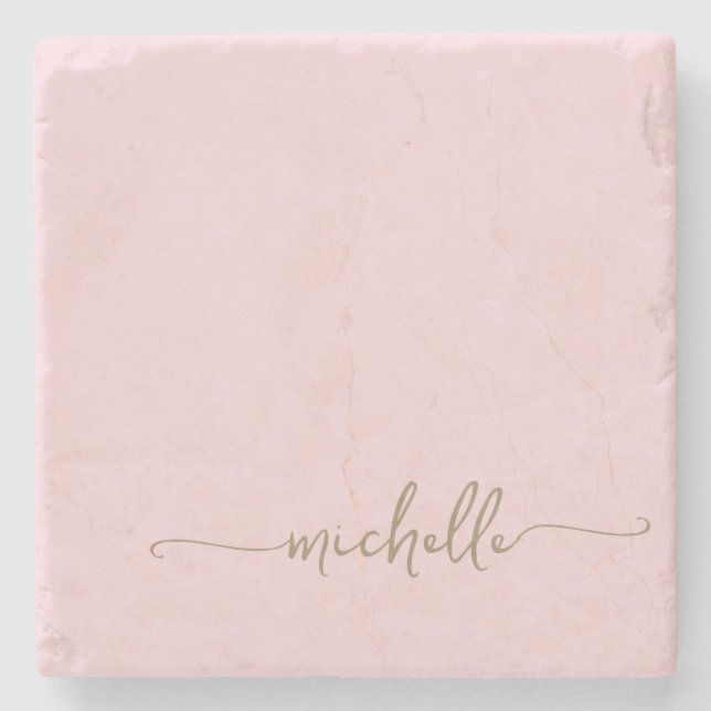 Elegant Calligraphy Gold Monogram Name  Script  Stone Coaster (Front)