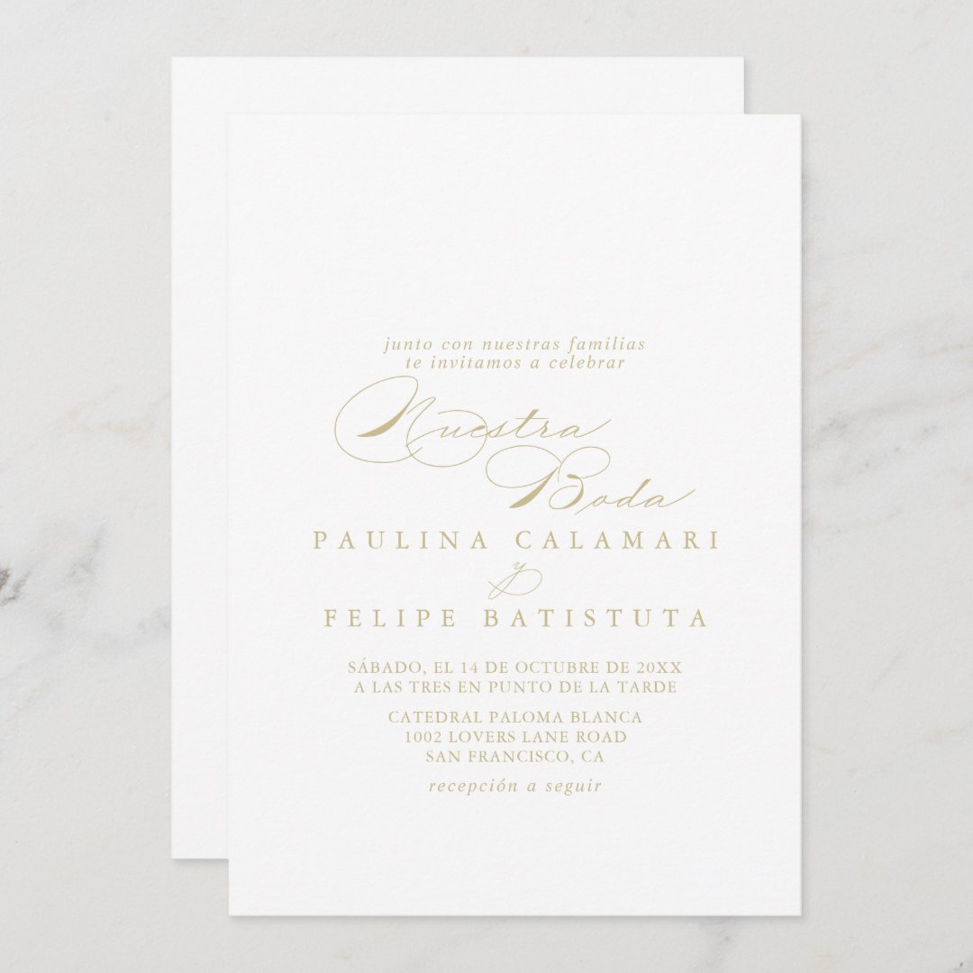 Elegant Calligraphy Gold Nuestra Boda Wedding Invitation Zazzle