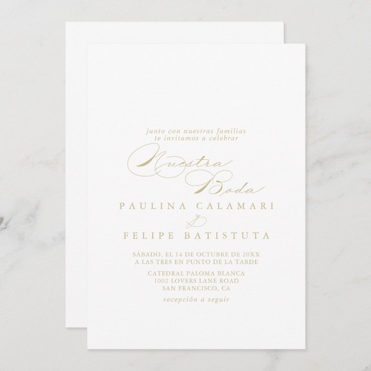 Elegant Calligraphy Gold Nuestra Boda Wedding Invitation | Zazzle