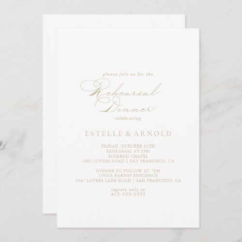 Elegant Calligraphy Gold Rehearsal Dinner  Invitation