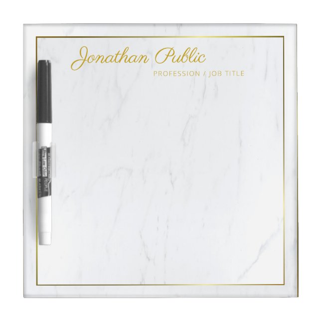 Elegant Calligraphy Gold Script Modern Marble Chic Dry Erase Board (Front)