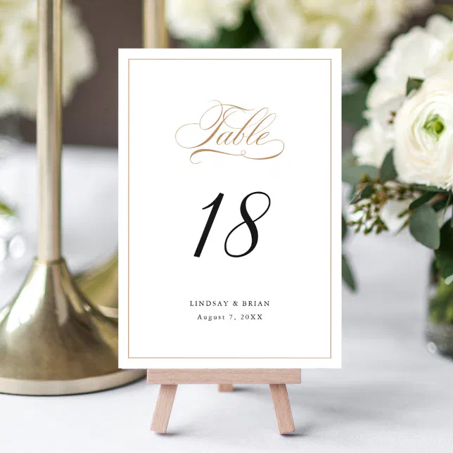 Elegant Calligraphy Gold Script Modern Wedding Table Number | Zazzle
