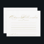 Elegant Calligraphy Gold Wedding Advice Card<br><div class="desc">This elegant calligraphy gold wedding advice card is perfect for a rustic wedding. The simple and stylish design features classic and fancy script typography in gold. These cards are perfect for a wedding, bridal shower, baby shower, graduation party & more. Personalize the cards with the names of the bride and...</div>