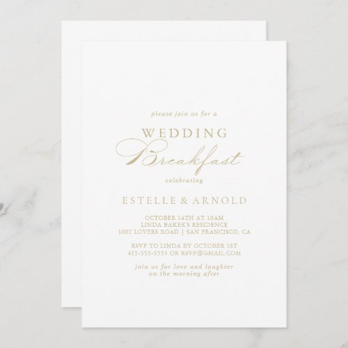 Elegant Calligraphy Gold Wedding Breakfast   Invitation
