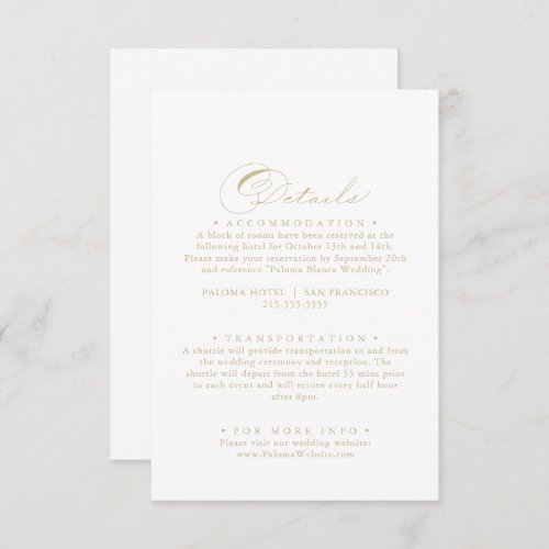 Elegant Calligraphy Gold Wedding Details  Enclosure Card