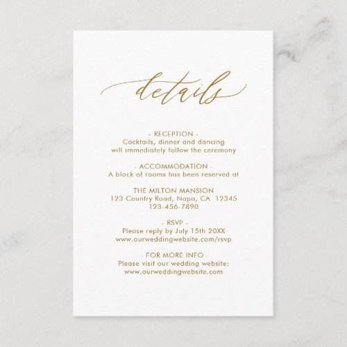 Elegant Calligraphy Gold Wedding Details QR Code  Enclosure Card