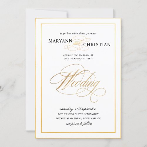 elegant calligraphy gold wedding invitation