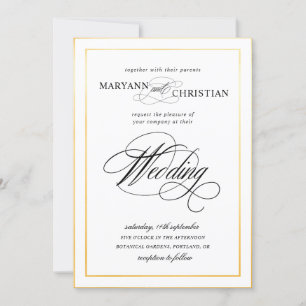 elegant calligraphy gold wedding invitation