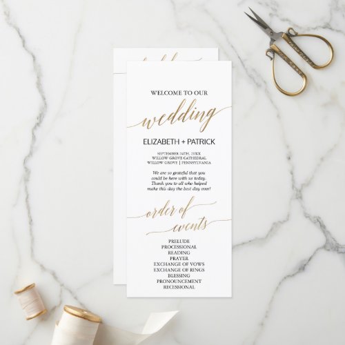 Elegant Calligraphy  Gold Wedding Order Of Events Program