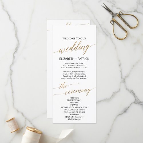 Elegant Calligraphy  Gold Wedding Party Program