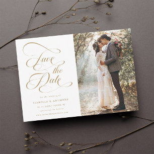 Elegant Calligraphy Gold Wedding Photo Save The Date