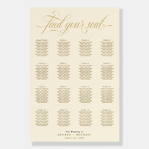 Elegant Calligraphy Gold Wedding Seating Chart Foam Board
