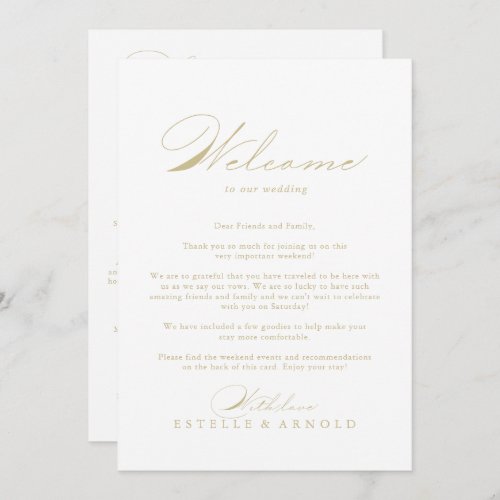 Elegant Calligraphy Gold Wedding Welcome Letter