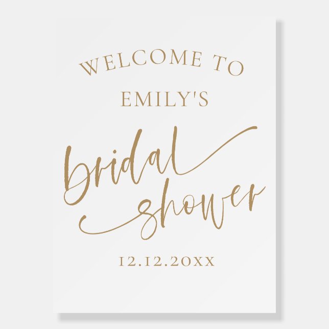 Elegant Calligraphy Gold & White Bridal Shower  Foam Board (Front)