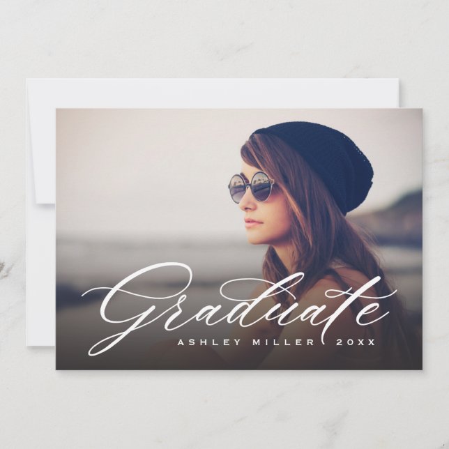 Elegant Calligraphy Graduate Photo Graduation Announcement (Front)