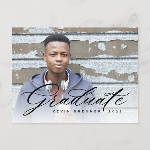 Elegant Calligraphy Graduate Photo Party Invitation Postcard