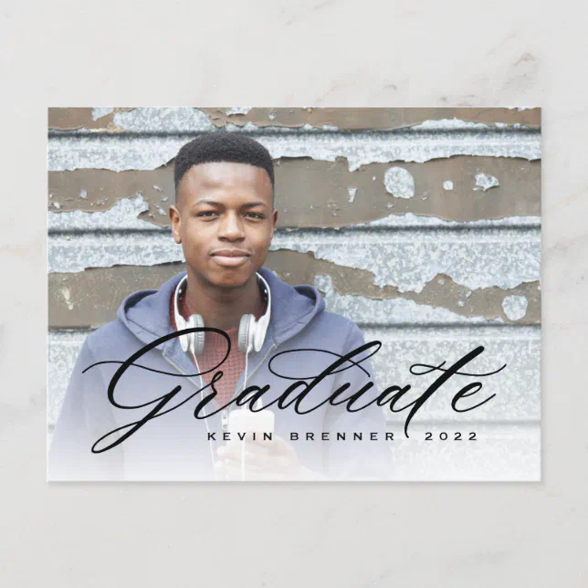 Elegant Calligraphy Graduate Photo Party Invitation Postcard | Zazzle