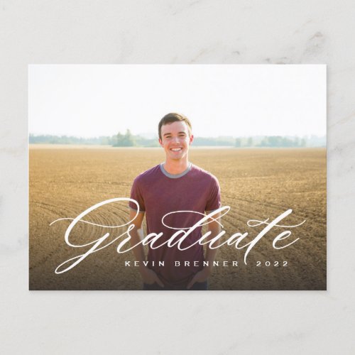 Elegant Calligraphy Graduate Photo Party Invitation Postcard