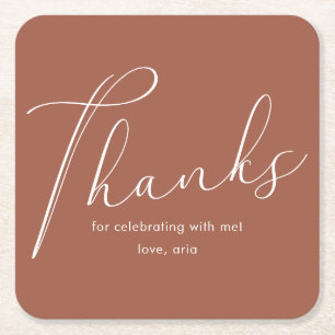 Elegant Calligraphy Graduation Party Thank You Square Paper Coaster