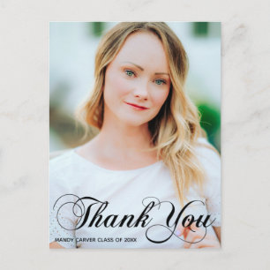 Elegant Calligraphy Graduation Photo Thank You Postcard