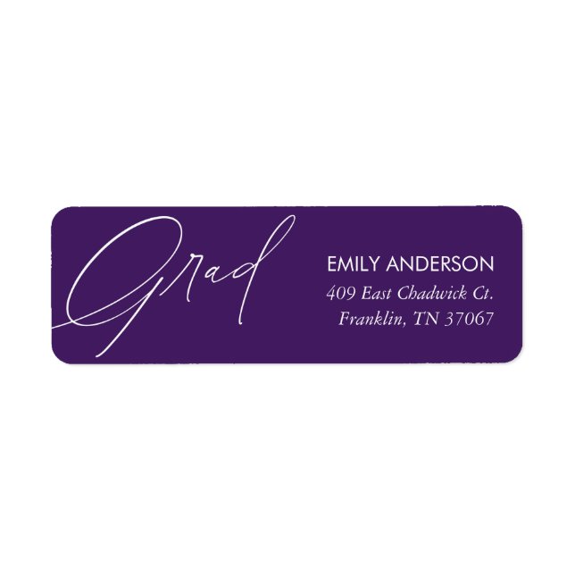 Elegant Calligraphy Graduation Purple Address Label (Front)