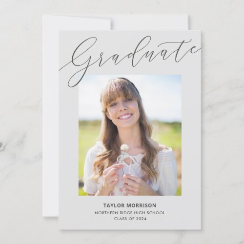 Elegant Calligraphy Gray 2024 Photo Graduation Invitation