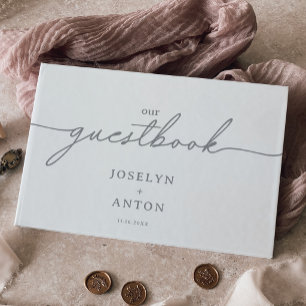 Elegant Calligraphy Gray Chic Wedding Guest Book