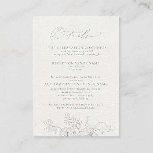 Elegant Calligraphy Gray Floral Watercolor Details Enclosure Card