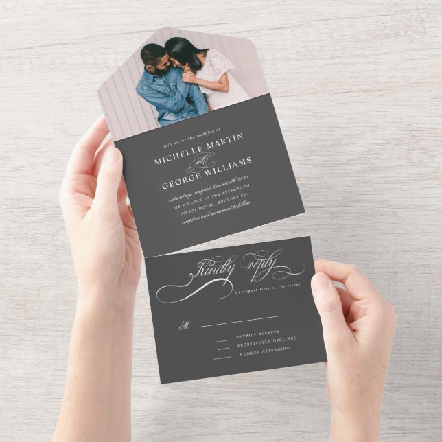 elegant calligraphy gray (no ENV needed) All In One Invitation (Tearaway)