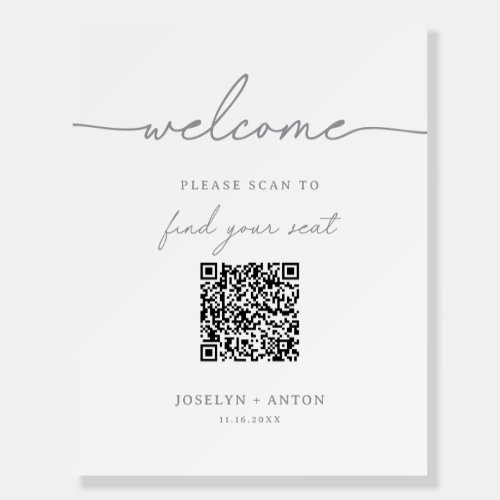 Elegant Calligraphy Gray QR Code Seating Chart Foam Board