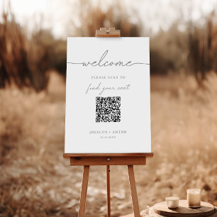 Elegant Calligraphy Gray QR Code Seating Chart Foam Board