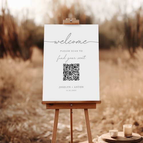 Elegant Calligraphy Gray QR Code Seating Chart Foam Board