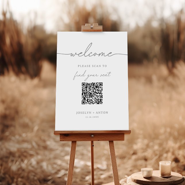 Elegant Calligraphy Gray QR Code Seating Chart Foam Board (Creator Uploaded)