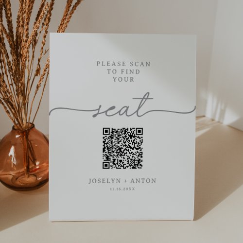 Elegant Calligraphy Gray Seating Chart QR Code Pedestal Sign