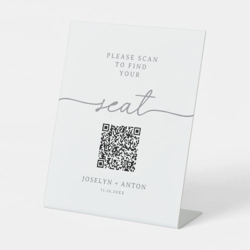 Elegant Calligraphy Gray Seating Chart QR Code Pedestal Sign