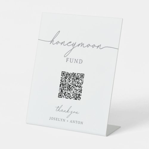 Elegant Calligraphy Gray Wedding Honeymoon Fund Pedestal Sign